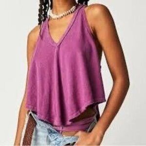 Free People Large L Dahlia Mauve Karri V-Neck Tank Top Blouse V-Neck Racer New